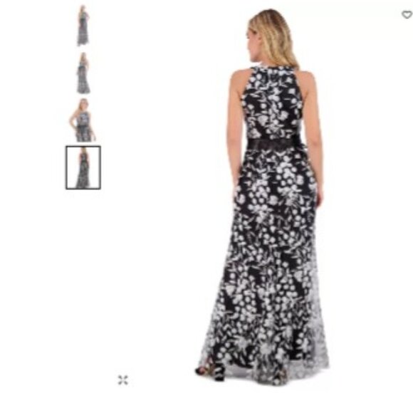 NWT Eliza J Petite Floral-Embroidered Sleeveless Gown, Size 4P (Black and White) - Picture 2 of 6